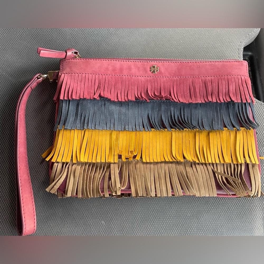 Tory Burch Multicolor Fringe Clutch EUC